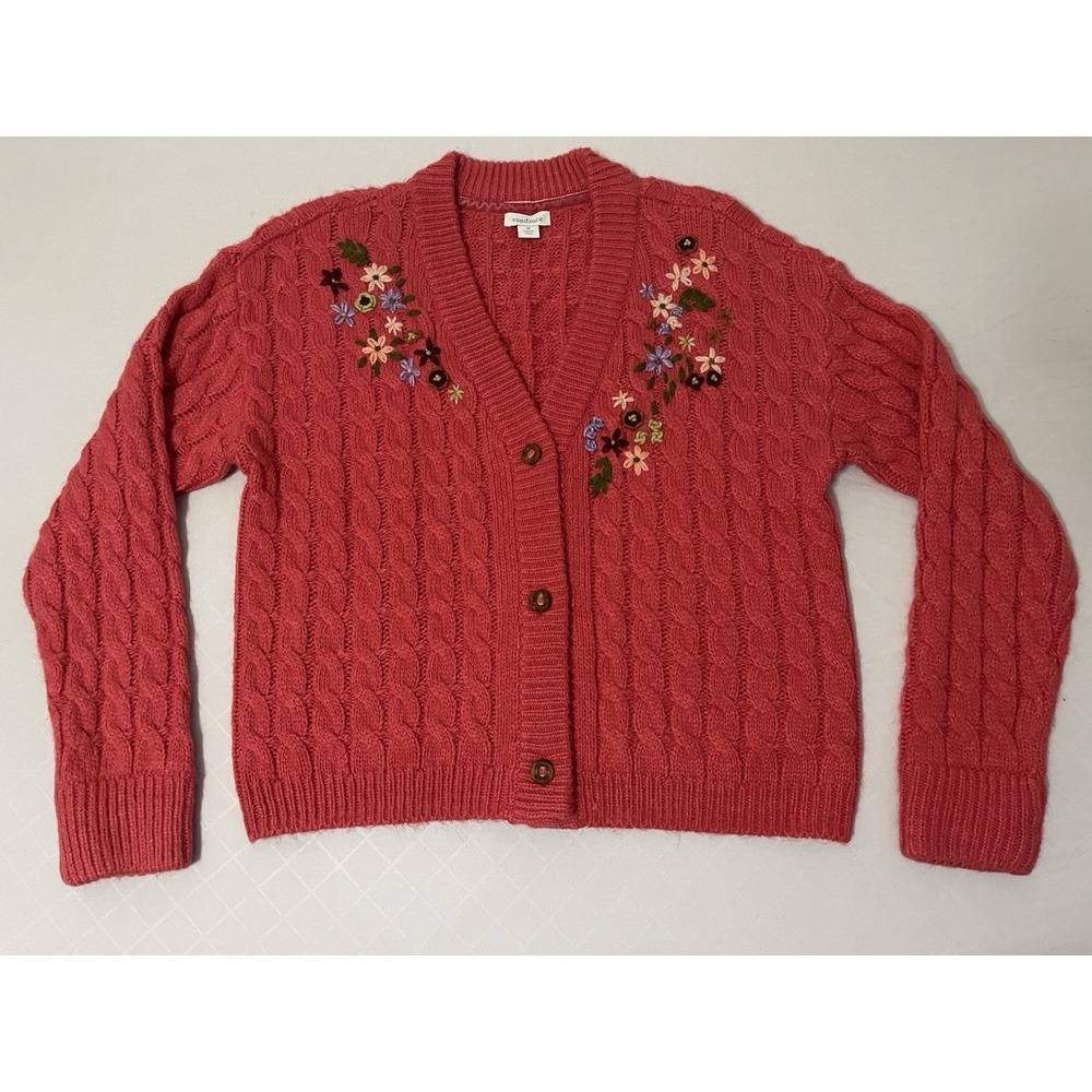 Sundance Catalog Orange Embroidered "Pocket Of Posies Cardigan" Size M